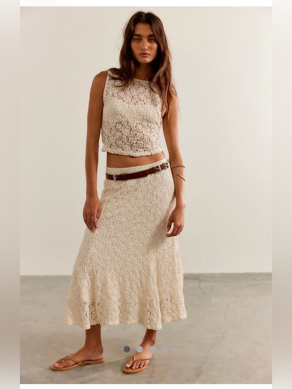 NWT Free People Cream Lace Midi Skirt set XS